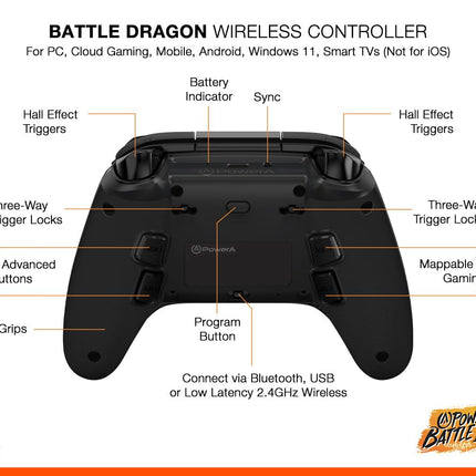 PowerA Battle Dragon™ Advanced Wireless Controller for PC & Cloud Gaming: Magnetic Hall Effect, Asymmetric Rumble Motors, 30h Playtime (Not for iOS)