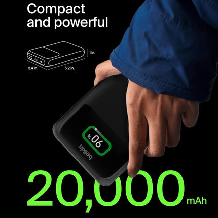 Belkin Power Bank 65W 20000 mAh | Mobile & Laptop Power Bank | 2 USB-C PD Port | Compatible for Lenovo,HP,Dell,Microsoft,MacBook,iPhone 17,iPad,Samsung Galaxy S25,Google Pixel 10 | 2 Years Warranty