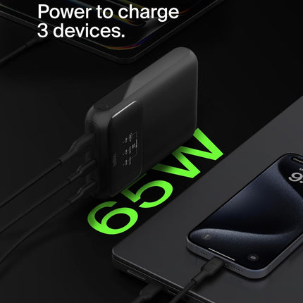 Belkin Power Bank 65W 20000 mAh | Mobile & Laptop Power Bank | 2 USB-C PD Port | Compatible for Lenovo,HP,Dell,Microsoft,MacBook,iPhone 17,iPad,Samsung Galaxy S25,Google Pixel 10 | 2 Years Warranty