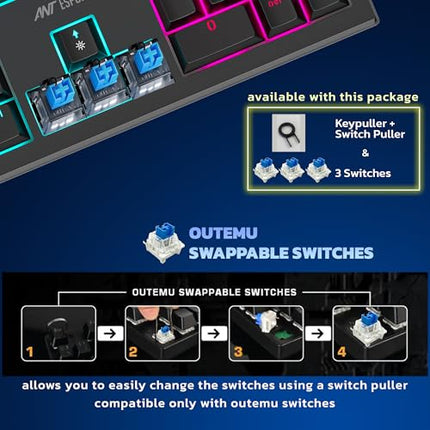 Ant Esports MK1850 Mechanical Wired Gaming Keyboard Blue Switch Hot-Swap Mech Keyboard with Volume Knob 17 Modes RGB Backlit Full Keys Anti-Ghosting,Dual Colour Injection Moulded Key capsfor PC-Black - Unboxify