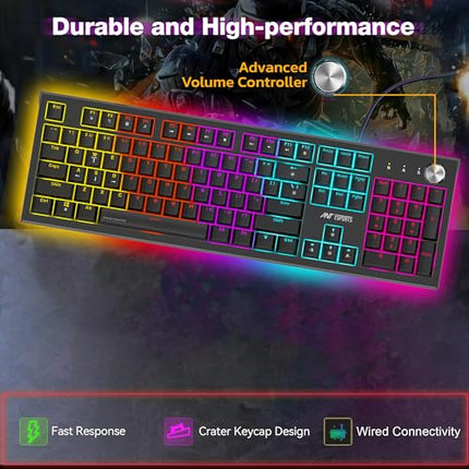 Ant Esports MK1850 Mechanical Wired Gaming Keyboard Blue Switch Hot-Swap Mech Keyboard with Volume Knob 17 Modes RGB Backlit Full Keys Anti-Ghosting,Dual Colour Injection Moulded Key capsfor PC-Black - Unboxify