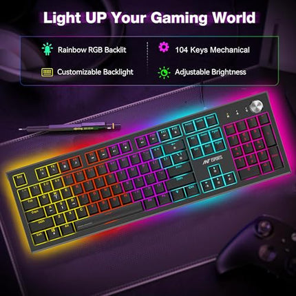 Ant Esports MK1850 Mechanical Wired Gaming Keyboard Blue Switch Hot-Swap Mech Keyboard with Volume Knob 17 Modes RGB Backlit Full Keys Anti-Ghosting,Dual Colour Injection Moulded Key capsfor PC-Black - Unboxify