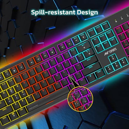 Ant Esports MK1850 Mechanical Wired Gaming Keyboard Blue Switch Hot-Swap Mech Keyboard with Volume Knob 17 Modes RGB Backlit Full Keys Anti-Ghosting,Dual Colour Injection Moulded Key capsfor PC-Black - Unboxify