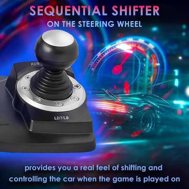 Ant Esports GW185 Racing Wheel 270 Degree Universal USB Powered Car Sim Game Steering Wheel with Gear Shifter and Pedals for PC,Xbox One, PS3, PS4, Switch, Android TV_ Black Blue