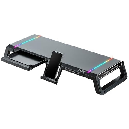 acer Ergo Multifunction Monitor & Laptop Stand Featuring RGB Lighting and a 4-Port USB Hub with Aluminum Multi Keyboard Storage Space Bar, Suitable for Both Office and Home Environments (Black) - Unboxify