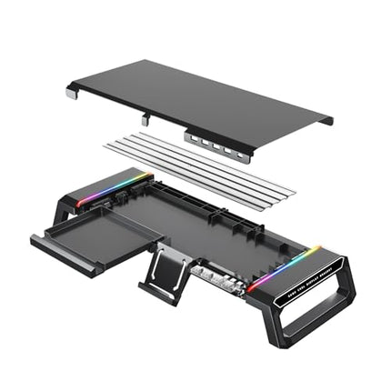 acer Ergo Multifunction Monitor & Laptop Stand Featuring RGB Lighting and a 4-Port USB Hub with Aluminum Multi Keyboard Storage Space Bar, Suitable for Both Office and Home Environments (Black) - Unboxify