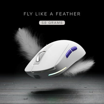 Kreo Pegasus 58 GMS Ultra Lightweight Wireless Gaming Mouse, Top PixArt Sensor, 6 Programmable Buttons, Bluetooth, 2.4GHz Connectivity Gaming Mouse, DPI Upto 26000, Software Included (White) - Unboxify