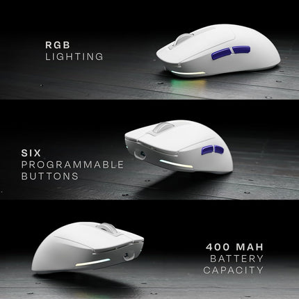 Kreo Pegasus 58 GMS Ultra Lightweight Wireless Gaming Mouse, Top PixArt Sensor, 6 Programmable Buttons, Bluetooth, 2.4GHz Connectivity Gaming Mouse, DPI Upto 26000, Software Included (White) - Unboxify
