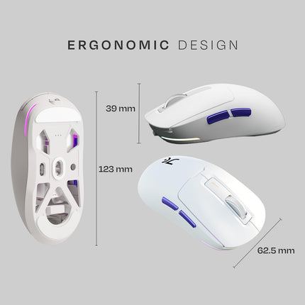 Kreo Pegasus 58 GMS Ultra Lightweight Wireless Gaming Mouse, Top PixArt Sensor, 6 Programmable Buttons, Bluetooth, 2.4GHz Connectivity Gaming Mouse, DPI Upto 26000, Software Included (White) - Unboxify