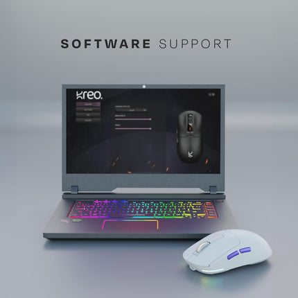 Kreo Pegasus 58 GMS Ultra Lightweight Wireless Gaming Mouse, Top PixArt Sensor, 6 Programmable Buttons, Bluetooth, 2.4GHz Connectivity Gaming Mouse, DPI Upto 26000, Software Included (White) - Unboxify