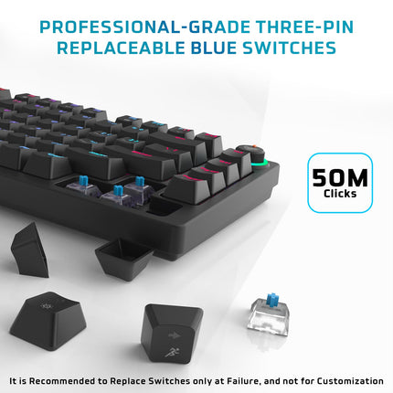 EvoFox Katana X2 TKL Mechanical Gaming Keyboard | 3‑Pin Replaceable Clicky Blue Switches, Dynamic Backlighting, All Keys Anti‑Ghosting, Volume Knob, Copilot, Xbox Gamebar, Screenshot & More - Unboxify