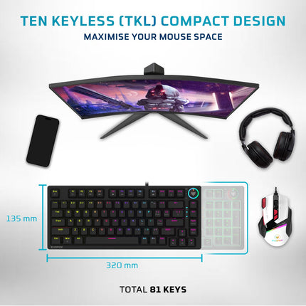EvoFox Katana X2 TKL Mechanical Gaming Keyboard | 3‑Pin Replaceable Clicky Blue Switches, Dynamic Backlighting, All Keys Anti‑Ghosting, Volume Knob, Copilot, Xbox Gamebar, Screenshot & More - Unboxify