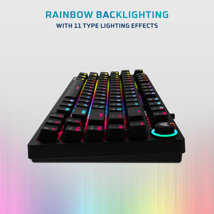 EvoFox Katana X2 TKL Mechanical Gaming Keyboard | 3‑Pin Replaceable Clicky Blue Switches, Dynamic Backlighting, All Keys Anti‑Ghosting, Volume Knob, Copilot, Xbox Gamebar, Screenshot & More - Unboxify