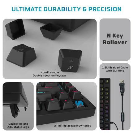 EvoFox Katana X2 TKL Mechanical Gaming Keyboard | 3‑Pin Replaceable Clicky Blue Switches, Dynamic Backlighting, All Keys Anti‑Ghosting, Volume Knob, Copilot, Xbox Gamebar, Screenshot & More - Unboxify