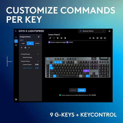Logitech G915 X LIGHTSPEED Low-Profile Wireless Gaming Keyboard, Double-Shot PBT Keycaps, Fully Programmable Keys, RGB Backlighting, Sleek Aluminum Finishing, GL Brown Tactile Switches - PC/Mac- Black
