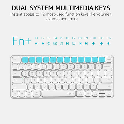 RAPOO E9050L Bluetooth Wireless Multi-Device Keyboard(4 Devices), Rechargeable, Led Indicators, Ultra-Thin, Ergonomic, Compatible with Windows, iOS, Android, Tab, Smartphones -White, 3-Year Warranty - Unboxify