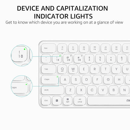 RAPOO E9050L Bluetooth Wireless Multi-Device Keyboard(4 Devices), Rechargeable, Led Indicators, Ultra-Thin, Ergonomic, Compatible with Windows, iOS, Android, Tab, Smartphones -White, 3-Year Warranty - Unboxify