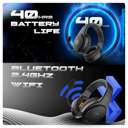 Cosmic Byte Inferno 2.4Ghz Wireless + Bluetooth + Wired Headphone, Dual Mode, 20ms Latency, 40Hrs Battery Life, 50mm Driver, ENC Microphone, Breathable Fabric Cushions (Black) - Unboxify