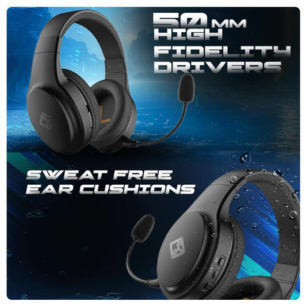 Cosmic Byte Inferno 2.4Ghz Wireless + Bluetooth + Wired Headphone, Dual Mode, 20ms Latency, 40Hrs Battery Life, 50mm Driver, ENC Microphone, Breathable Fabric Cushions (Black) - Unboxify