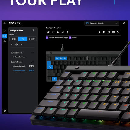 Logitech G515 TKL Wired Low Profile Gaming Keyboard, Fully Customisable RGB, Double-Shot PBT Keycaps, Tactile/Brown Switches