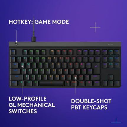 Logitech G515 TKL Wired Low Profile Gaming Keyboard, Fully Customisable RGB, Double-Shot PBT Keycaps, Tactile/Brown Switches