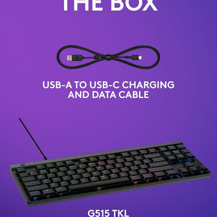 Logitech G515 TKL Wired Low Profile Gaming Keyboard, Fully Customisable RGB, Double-Shot PBT Keycaps, Tactile/Brown Switches