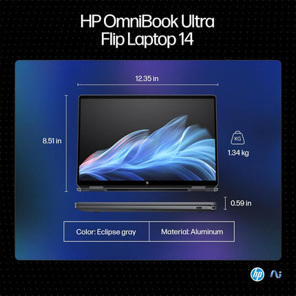 HP OmniBook Ultra Flip Next Gen AI PC Ultra 7 (32GB RAM/1TB SSD/2.8K OLED 16:10 90% STBR Touchscreen 500 nits/Windows 11/9MP Camera/Poly Studio/Backlit KB/MSO/14” (35.6cm)/Gray/1.34kg) fh0029TU Laptop (BRAND NEW/SEALED)