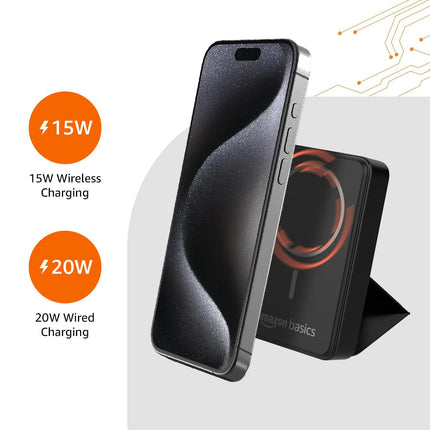 amazon basics 10000mAh 20W Fast Charging Power Bank and 15W Wireless Output | Type C Power Delivery (Input & Output) Quick Charge| Two Way Fast Charge | Made in India (Black) - Unboxify