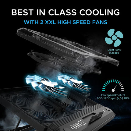 EvoFox Blizzard RGB Cooling Pad for Gaming Laptop with Transparent Upper Surface, 2 Large Fans, 8 Adjustable Angles, Edge RGB Lighting, Additional USB Port for Laptops up to 43.18 cm (17 inches)
