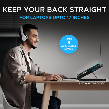 EvoFox Blizzard RGB Cooling Pad for Gaming Laptop with Transparent Upper Surface, 2 Large Fans, 8 Adjustable Angles, Edge RGB Lighting, Additional USB Port for Laptops up to 43.18 cm (17 inches)