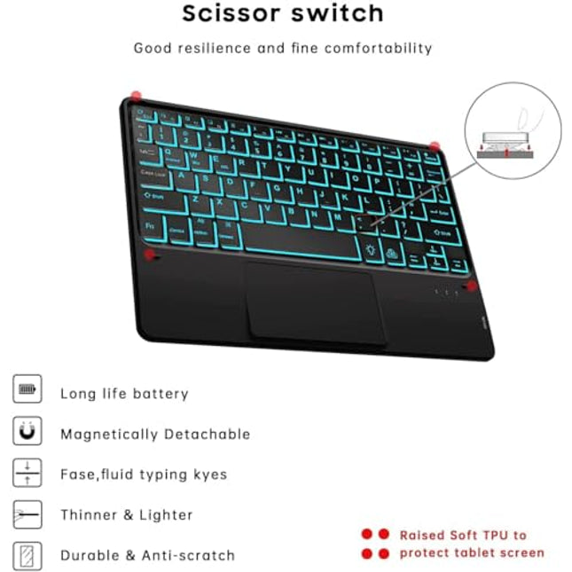 ProElite TouchPad Keyboard case for Redmi Pad SE 11 inch, Magnetic Detachable Wireless Bluetooth TouchPad Keyboard Built-in 7-Colors Backlit, Black - Unboxify