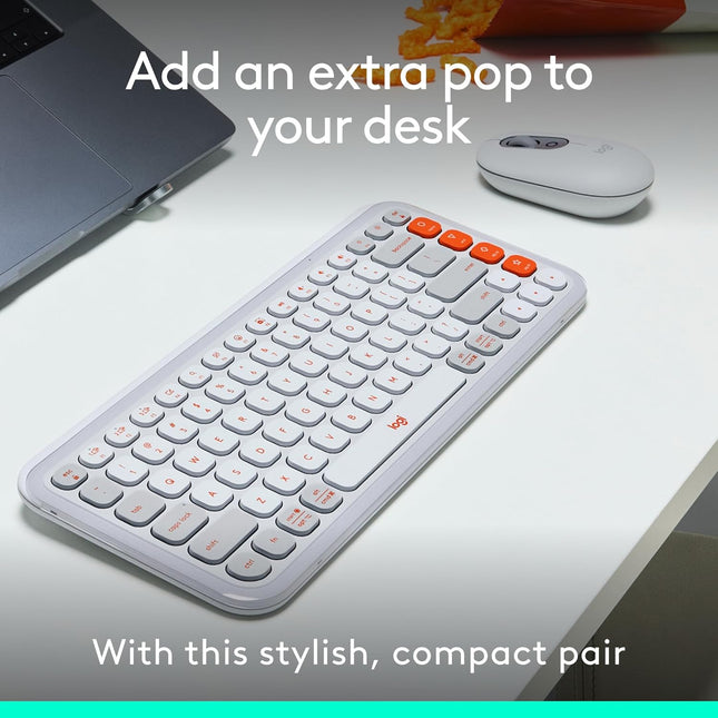 Logitech POP ICON Combo, Bluetooth Keyboard and Mouse Combo, Comfortable Typing, programmable Keys and Buttons, Quiet clicks, Easy-Switch up to 3 Devices - Off-White