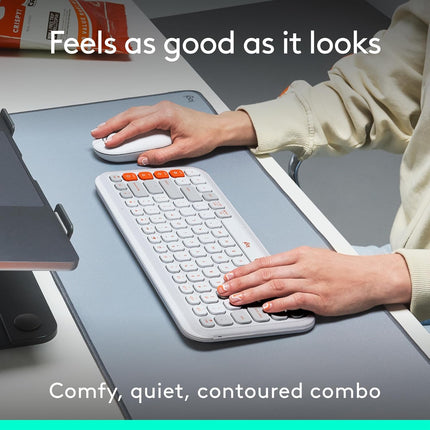 Logitech POP ICON Combo, Bluetooth Keyboard and Mouse Combo, Comfortable Typing, programmable Keys and Buttons, Quiet clicks, Easy-Switch up to 3 Devices - Off-White