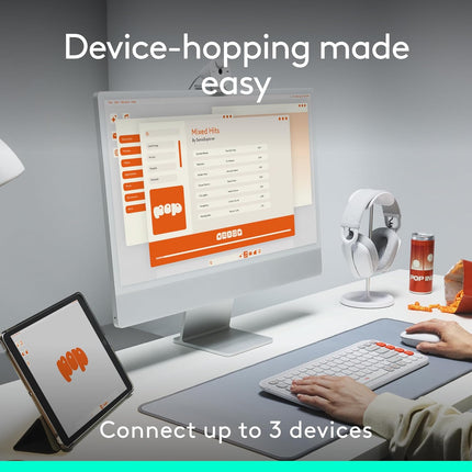 Logitech POP ICON Combo, Bluetooth Keyboard and Mouse Combo, Comfortable Typing, programmable Keys and Buttons, Quiet clicks, Easy-Switch up to 3 Devices - Off-White