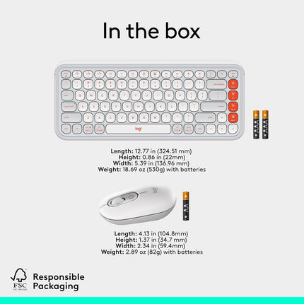 Logitech POP ICON Combo, Bluetooth Keyboard and Mouse Combo, Comfortable Typing, programmable Keys and Buttons, Quiet clicks, Easy-Switch up to 3 Devices - Off-White