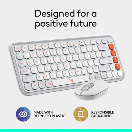 Logitech POP ICON Combo, Bluetooth Keyboard and Mouse Combo, Comfortable Typing, programmable Keys and Buttons, Quiet clicks, Easy-Switch up to 3 Devices - Off-White