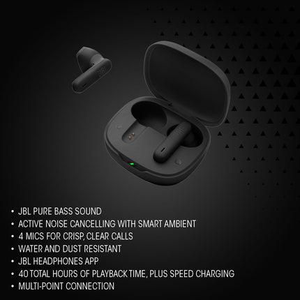 JBL Wave Flex 2 in-Ear Wireless Earbuds (TWS) with Mic,4 mics for Crisp & Clear Calls,40 Hours Battery,Ip54 Water&Dust Resistance,Multi-Point Connection (Black)