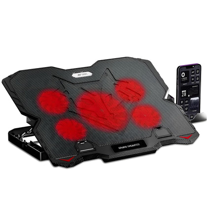 Ant Esports NC190 Laptop Cooling Pad Laptop Cooler with Mobile Holder 1 * 1 125mm and 4 * 1 60mm Quite Red Fans LED Display Laptop Holder 5 Height Adjustable Angle 2USB Ports for Laptop up to 15.6”