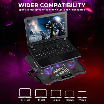 Ant Esports NC190 Laptop Cooling Pad Laptop Cooler with Mobile Holder 1 * 1 125mm and 4 * 1 60mm Quite Red Fans LED Display Laptop Holder 5 Height Adjustable Angle 2USB Ports for Laptop up to 15.6”