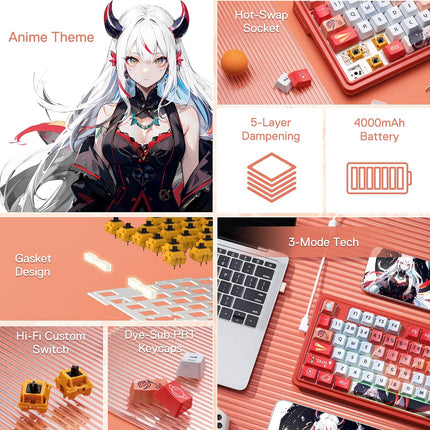 Redragon K673 PRO SE 75% 81 Keys Wireless Gasket RGB Gaming Keyboard, 3-Mode Anime Mechanical Keyboard w/Hot-Swap Socket, Dedicated Knob Control & 5-Layer Noise Dampening, Custom Hi-Fi Linear Switch - Unboxify