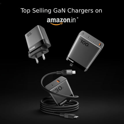 Noise Power Series 100W GaN Charger: Fast Charging Adapter, 4 Ports (3 USB-C + 1 USB-A), Globally Compatible, iPhone 0 to 50% in 27mins, Supports All iPhones, Android Phones, Laptops, Macbooks (Black) - Unboxify