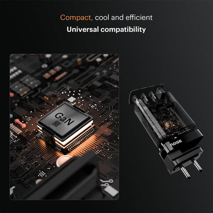 Noise Power Series 100W GaN Charger: Fast Charging Adapter, 4 Ports (3 USB-C + 1 USB-A), Globally Compatible, iPhone 0 to 50% in 27mins, Supports All iPhones, Android Phones, Laptops, Macbooks (Black) - Unboxify