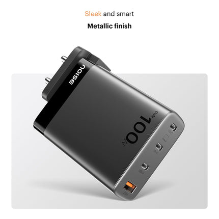 Noise Power Series 100W GaN Charger: Fast Charging Adapter, 4 Ports (3 USB-C + 1 USB-A), Globally Compatible, iPhone 0 to 50% in 27mins, Supports All iPhones, Android Phones, Laptops, Macbooks (Black) - Unboxify