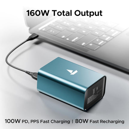 boAt EnergyShroom PB600 PowerPulse 27000mAh Power Bank| 160W Total Output, 2xUSB-C (2-Way Port), 2xUSB-A Port, 100W Type-C to C Cable, Compatible w/Laptop, Smartphone, Tablets Earphone,Watch (Gunmetal)