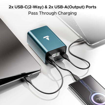boAt EnergyShroom PB600 PowerPulse 27000mAh Power Bank| 160W Total Output, 2xUSB-C (2-Way Port), 2xUSB-A Port, 100W Type-C to C Cable, Compatible w/Laptop, Smartphone, Tablets Earphone,Watch (Gunmetal)