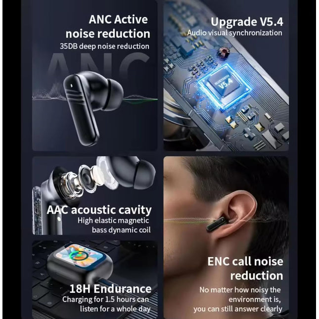 VEHOP GEN PODS Touch TWS Earbuds | HD Touch Screen Display | 32dB ANC | Transparency Mode | 40 Hrs Playtime | AI-ENC Quad Mics | Find My Earphones | Bluetooth 5.4 | 4 EQ Modes