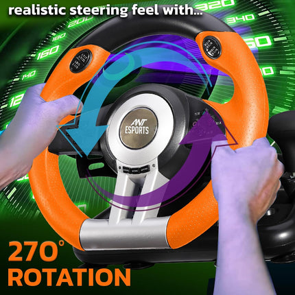 Ant Esports GW V3 PC Steering Wheel 270° Degree Vibration Gaming Steering Wheel with Shifter and Pedal for PC, Xbox Series X|S, Xbox One