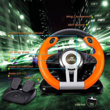 Ant Esports GW V3 PC Steering Wheel 270° Degree Vibration Gaming Steering Wheel with Shifter and Pedal for PC, Xbox Series X|S, Xbox One