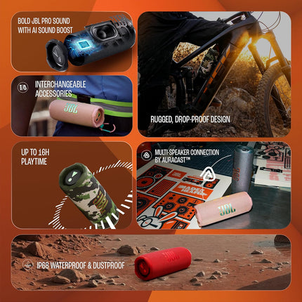 JBL Flip 7 Wireless Portable Bluetooth Speaker, Bold Pro Sound with AI Sound Boost, 16Hrs of Playtime, IP68 Water & Dustproof, Multi-Speaker Connection by Auracast, Personalization App - Unboxify