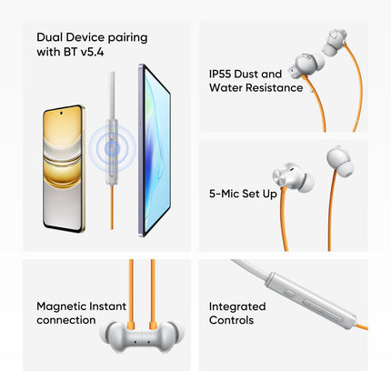 realme Buds Wireless 5 ANC in Ear Bluetooth Headphones,50dB ANC, 13.6mm Dynamic Bass Driver,360? Spatial Audio,45ms Low Latency,Upto 38hrs Playback,IP55 Rating,Dual Device Connection (Dawn Silver) - Unboxify